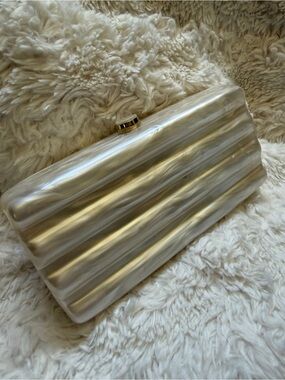 Pearlescent White Acrylic Box Clutch - Elegant Evening Bag